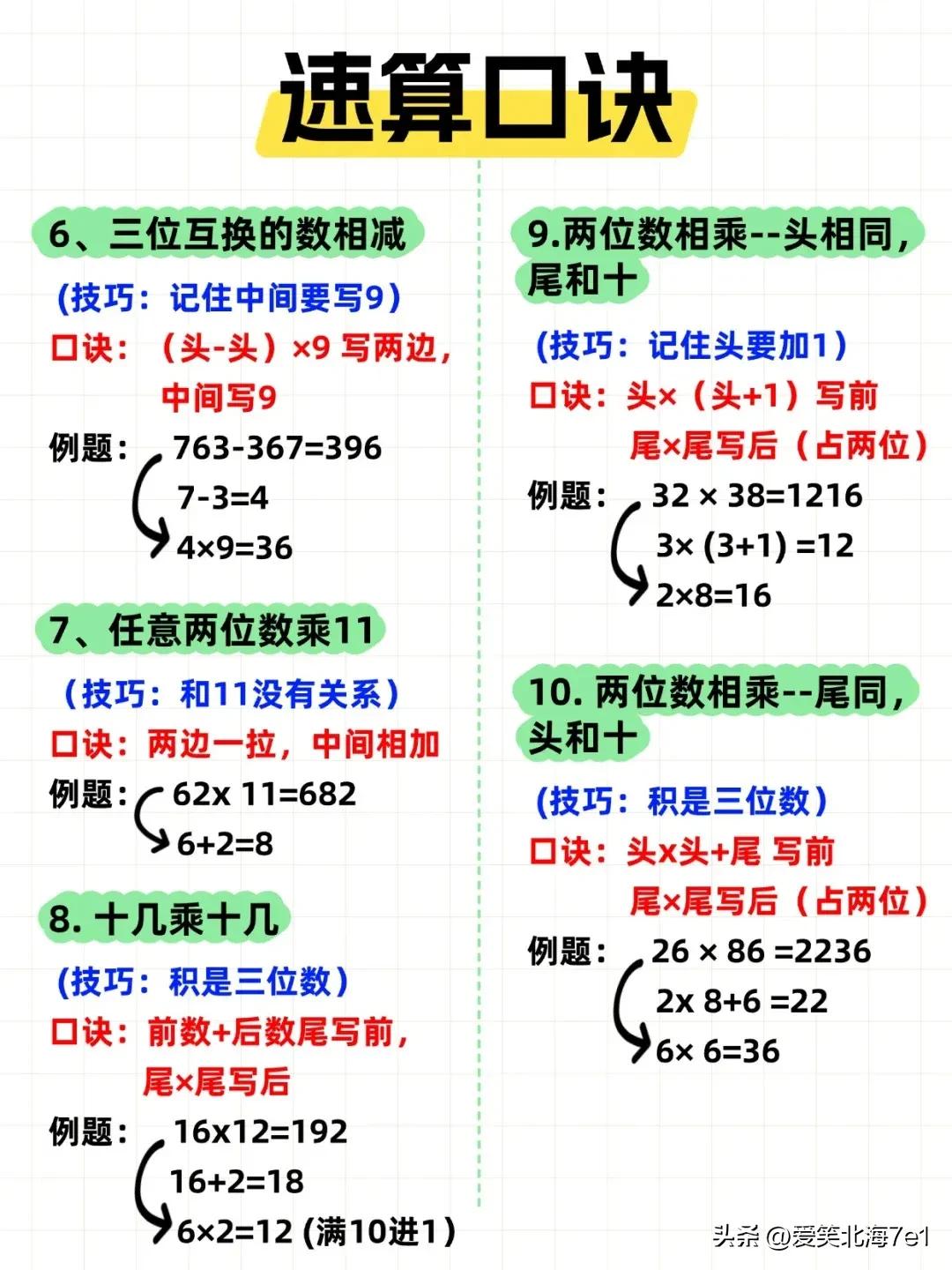 速算口诀_小学20以内加减法口诀表_小学数学计算技巧