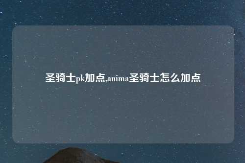 圣骑士pk加点,anima圣骑士怎么加点
