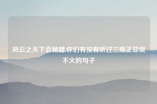 风云之天下会秘籍,你们有没有听过三观正却很不火的句子