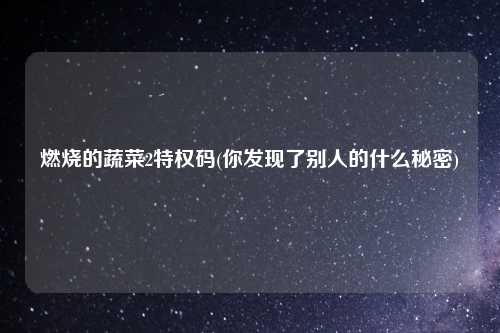 燃烧的蔬菜2特权码(你发现了别人的什么秘密)