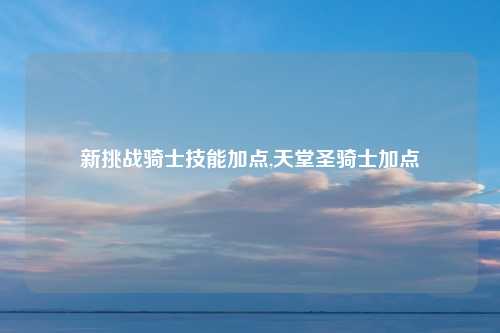 新挑战骑士技能加点,天堂圣骑士加点