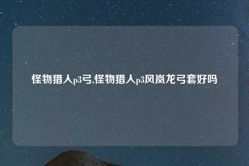 怪物猎人p3弓,怪物猎人p3风岚龙弓套好吗