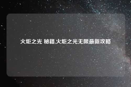 火炬之光 秘籍,火炬之光无限最新攻略