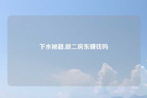 下水秘籍,做二房东赚钱吗
