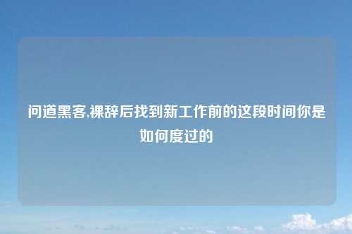 问道黑客,裸辞后找到新工作前的这段时间你是如何度过的
