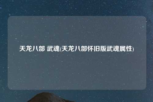 天龙八部 武魂(天龙八部怀旧版武魂属性)