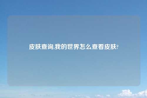 皮肤查询,我的世界怎么查看皮肤?