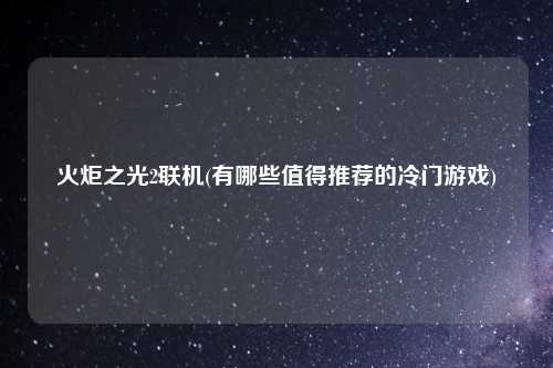火炬之光2联机(有哪些值得推荐的冷门游戏)