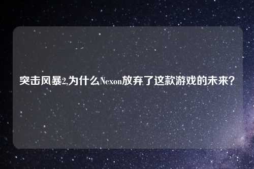突击风暴2,为什么Nexon放弃了这款游戏的未来？