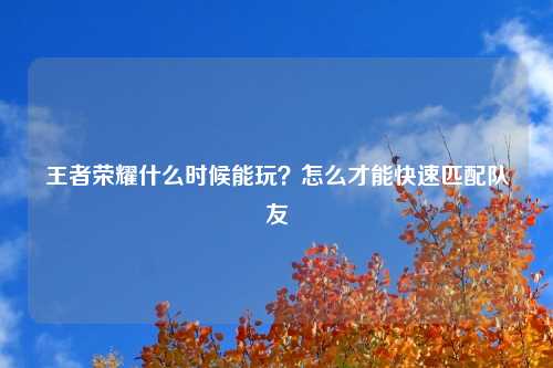 王者荣耀什么时候能玩？怎么才能快速匹配队友