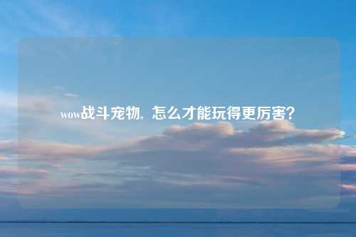 wow战斗宠物,  怎么才能玩得更厉害？