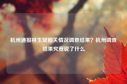 杭州通报林生斌相关情况调查结果？杭州调查结果究竟说了什么