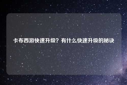 卡布西游快速升级？有什么快速升级的秘诀