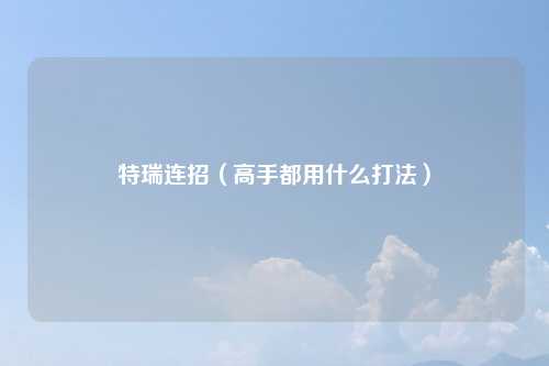 特瑞连招（高手都用什么打法）