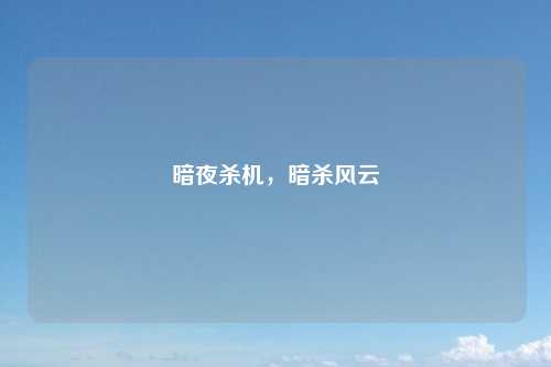 暗夜杀机，暗杀风云