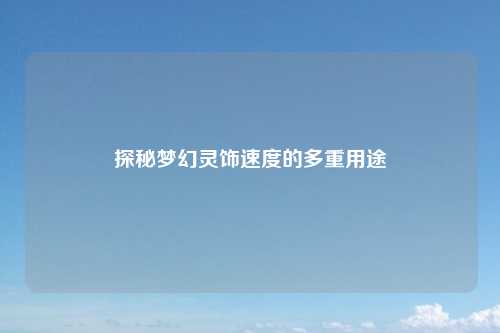 探秘梦幻灵饰速度的多重用途