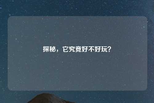 探秘，它究竟好不好玩？